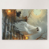 月に照らされたウィスパー：幽霊と猫 ジグソーパズル (横)