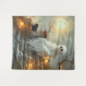 月に照らされたウィスパー：幽霊と猫 タペストリー (正面(横))