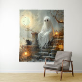 月に照らされたウィスパー：幽霊と猫 タペストリー (インサイチュ)