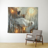 月に照らされたウィスパー：幽霊と猫 タペストリー (インサイチュ(横))