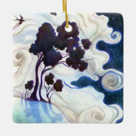 月に照らされたウサギ/明るい夜 セラミックオーナメント