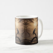 月に照らされたオオカミ：薄暮の孤独な鳥 コーヒーマグカップ (正面右)