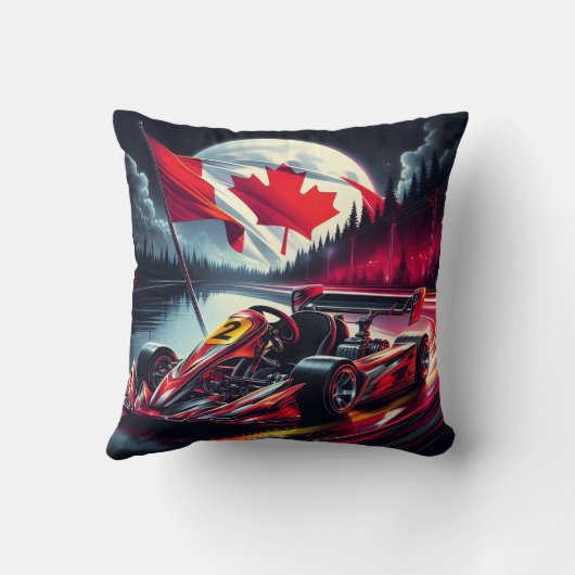 月に照らされたカナダの空の下でカートレースに行く クッション (裏面)