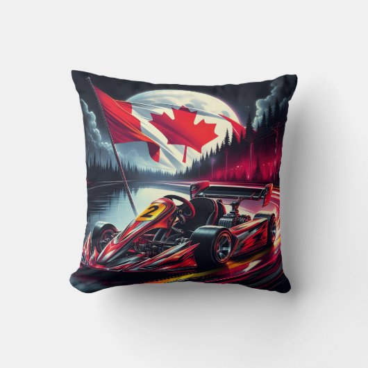 月に照らされたカナダの空の下でカートレースに行く クッション (正面)