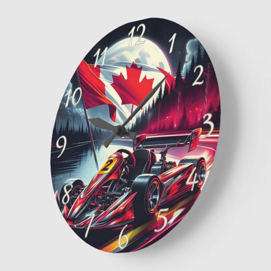 月に照らされたカナダの空の下でカートレースに行く ラージ壁時計 (傾斜)