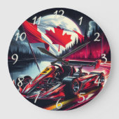 月に照らされたカナダの空の下でカートレースに行く ラージ壁時計 (正面)