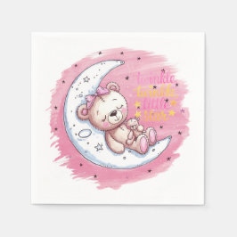 月に照らされたスナグルズ：クマの夢の女の子ベビーシャワー スタンダードカクテルナプキン