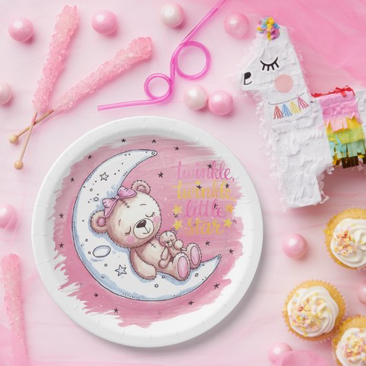 月に照らされたスナグルズ：クマの夢の女の子ベビーシャワー ペーパープレート (パーティー)