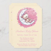 月に照らされたスナグルズ：クマの夢の女の子ベビーシャワー 招待状 (正面/裏面)