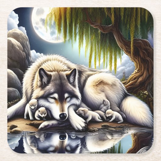 月に照らされたセレニティアスリム スクエアペーパーコースター (正面)