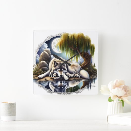 月に照らされたセレニティアスリム スクエア壁時計 (ホーム)