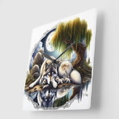 月に照らされたセレニティアスリム スクエア壁時計 (傾斜)