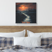 月に照らされたメナ幽霊のよく出るス：夕暮れ時の黒い森 キャンバスプリント (インサイチュ (寝室))