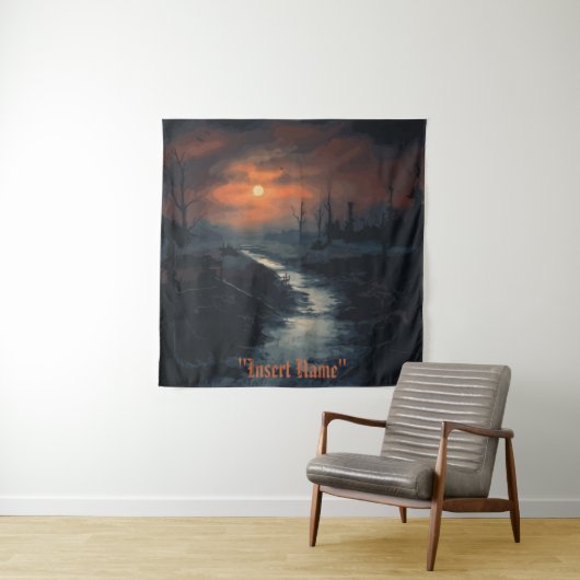 月に照らされたメナ幽霊のよく出るス：夕暮れ時の黒い森 タペストリー (インサイチュ)