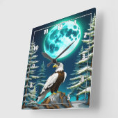 月に照らされた冬の空の下に止まったワシ スクエア壁時計 (傾斜)