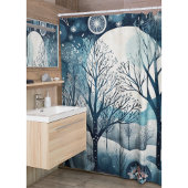 月に照らされた北欧森林 シャワーカーテン