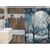 月に照らされた北欧森林 シャワーカーテン