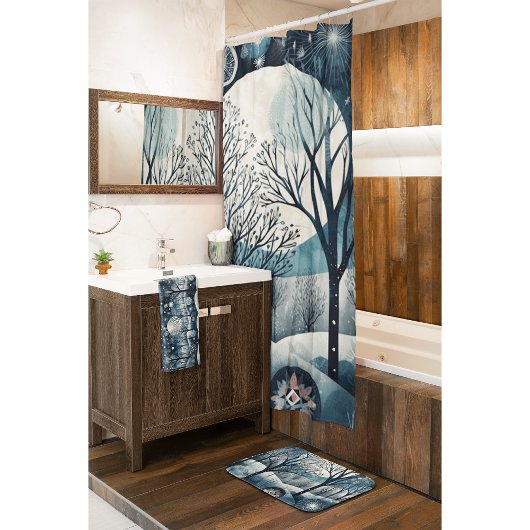 月に照らされた北欧森林 バスマット