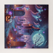 月に照らされた夜のハロウィーン ジグソーパズル (横)