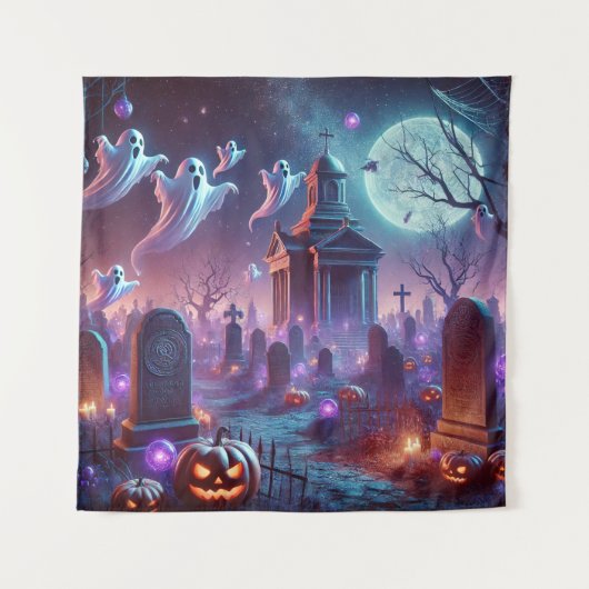 月に照らされた夜のハロウィーン タペストリー (正面)