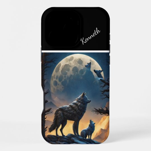 月に照らされた夜の遠吠え iPhoneケース (裏面)