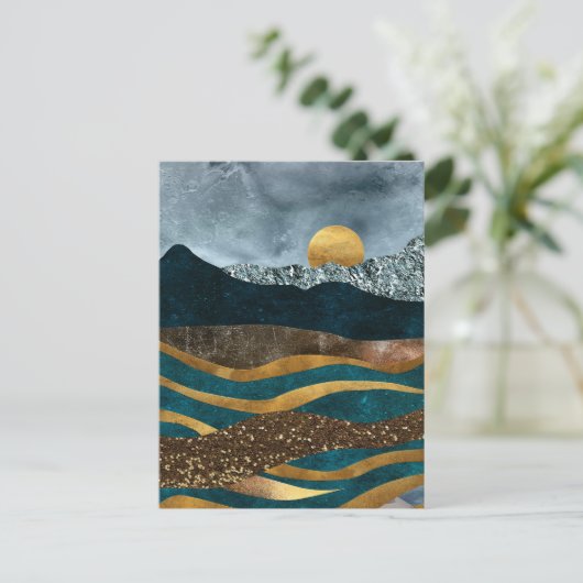 月に照らされた山々の下の黄金の波 ポストカード (スタンド正面)