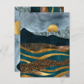 月に照らされた山々の下の黄金の波 ポストカード (正面/裏面)