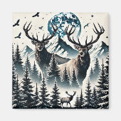 月に照らされた山の下の神秘的な森に入る マグネット (正面)