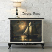 月に照らされた帆船のデコページ 薄葉紙