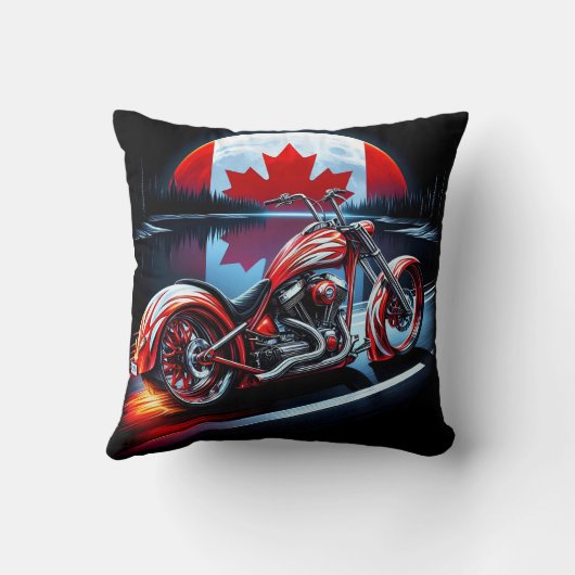 月に照らされた旗の下のカナダのオートバイ クッション (裏面)
