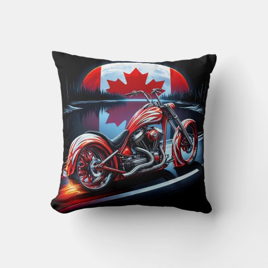 月に照らされた旗の下のカナダのオートバイ クッション (正面)