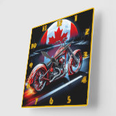 月に照らされた旗の下のカナダのオートバイ スクエア壁時計 (傾斜)