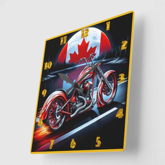 月に照らされた旗の下のカナダのオートバイ スクエア壁時計 (傾斜)