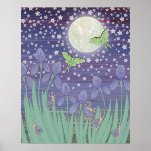 月に照らされた星、月の蛾、カタツムリ、虹彩 ポスター (正面)