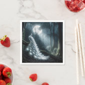 月に照らされた森の中の白い孔雀 スタンダードカクテルナプキン (インサイチュ)