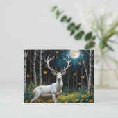 月に照らされた森の中の白い鹿 ポストカード (スタンド正面)