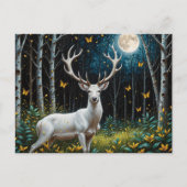 月に照らされた森の中の白い鹿 ポストカード (正面)