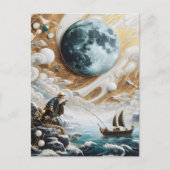 月に照らされた海の下の漁師 ポストカード (正面)