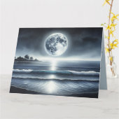 月に照らされた海波の天空 カード (黄色い花)