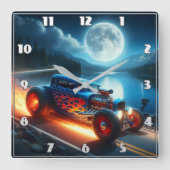 月に照らされた湖のそばで夜を楽しんでいた スクエア壁時計 (正面)