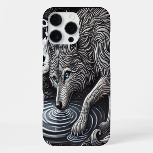 月に照らされた白い狼 iPhoneケース (裏面)