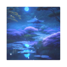 月に照らされた神社 メタルプリント