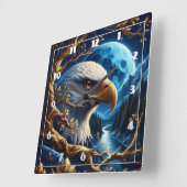 月に照らされた空の下でイーグルが川の近くに止まった スクエア壁時計 (傾斜)