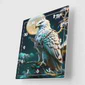 月に照らされた空の下で夜に止まったワシ スクエア壁時計 (傾斜)