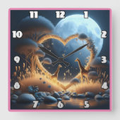 月に照らされた空の下で愛を抱くキリン スクエア壁時計 (正面)