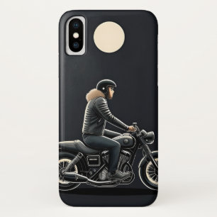 月に照らされた空の下に乗るバイク乗り iPhone X ケース