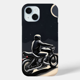 月に照らされた空の下に乗るバイク乗り iPhone 15ケース