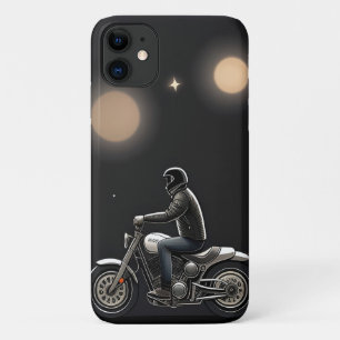 月に照らされた空の下に乗るバイク乗り iPhone 11 ケース