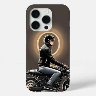 月に照らされた空の下に乗るバイク乗り iPhone 15 PROケース