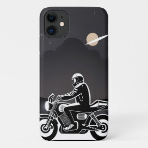 月に照らされた空の下に乗るバイク乗り iPhone 11 ケース
